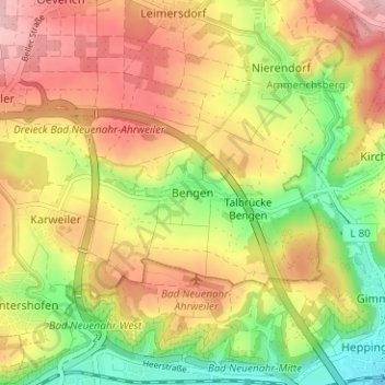 Mappa topografica Bengen, altitudine, rilievo
