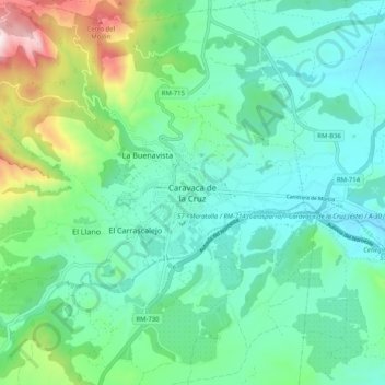 Mappa topografica Caravaca de la Cruz, altitudine, rilievo