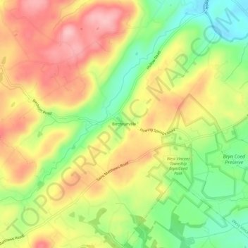 Mappa topografica Birchrunville, altitudine, rilievo