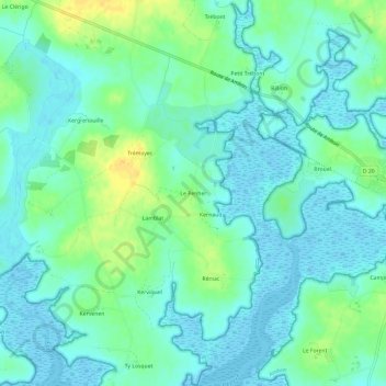 Mappa topografica Le Penher, altitudine, rilievo