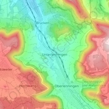 Mappa topografica Unterlenningen, altitudine, rilievo