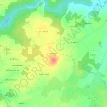 Mappa topografica Montaigu, altitudine, rilievo