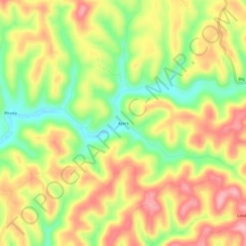 Mappa topografica Ayers, altitudine, rilievo
