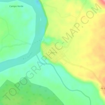 Mappa topografica Poyeni, altitudine, rilievo