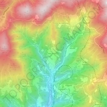 Mappa topografica Villa di Piteccio, altitudine, rilievo