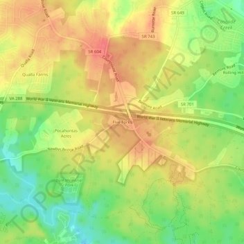 Mappa topografica Five Forks, altitudine, rilievo