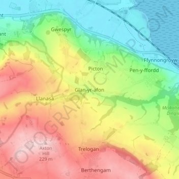 Mappa topografica Glan-yr-afon, altitudine, rilievo