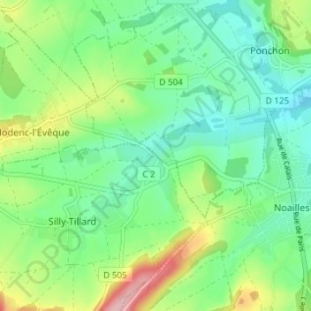 Mappa topografica Tillard, altitudine, rilievo