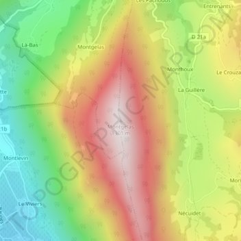 Mappa topografica Montgelas, altitudine, rilievo