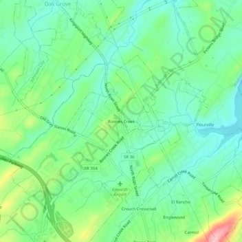 Mappa topografica Boones Creek, altitudine, rilievo