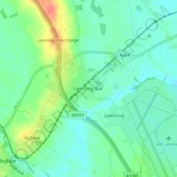 Mappa topografica Leeming Bar, altitudine, rilievo