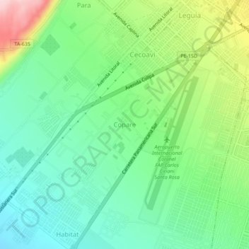 Mappa topografica Copare, altitudine, rilievo