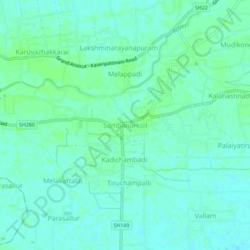 Mappa topografica Sembanarkoil, altitudine, rilievo