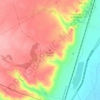 Mappa topografica Legaña, altitudine, rilievo