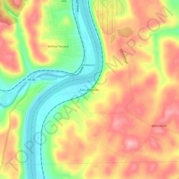 Mappa topografica East Millsboro, altitudine, rilievo