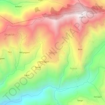Mappa topografica Miyani, altitudine, rilievo