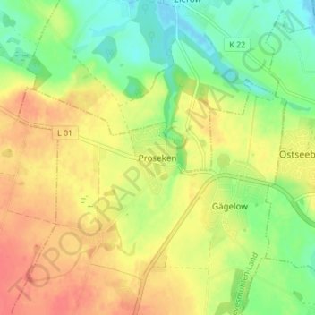 Mappa topografica Proseken, altitudine, rilievo