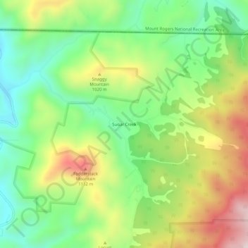 Mappa topografica Sugar Creek, altitudine, rilievo