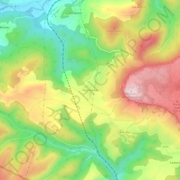 Mappa topografica Tournadous, altitudine, rilievo
