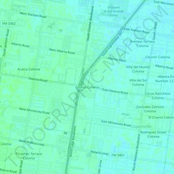 Mappa topografica Gomez Colonia, altitudine, rilievo