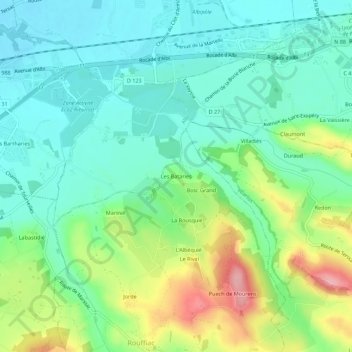 Mappa topografica Les Bataries, altitudine, rilievo