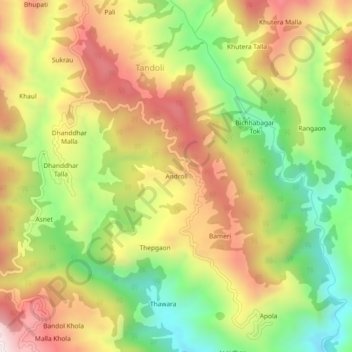 Mappa topografica Androli, altitudine, rilievo