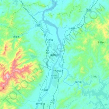 Mappa topografica 南城县, altitudine, rilievo