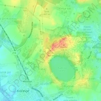 Mappa topografica Nanos, altitudine, rilievo