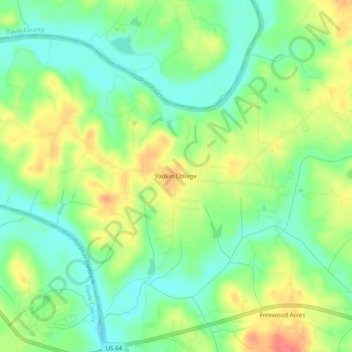 Mappa topografica Yadkin College, altitudine, rilievo