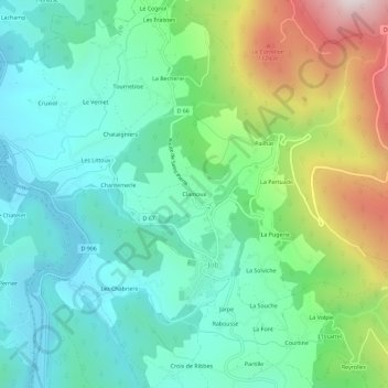 Mappa topografica Clamoux, altitudine, rilievo