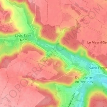 Mappa topografica Maincourt-sur-Yvette, altitudine, rilievo