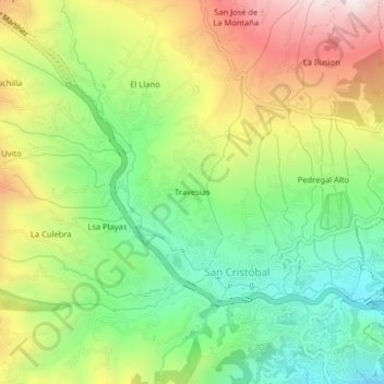 Mappa topografica Travesias, altitudine, rilievo