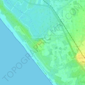 Mappa topografica Chandrabhaga, altitudine, rilievo