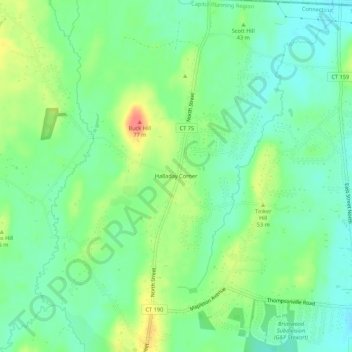 Mappa topografica Halladay Corner, altitudine, rilievo