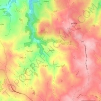 Mappa topografica Campan, altitudine, rilievo