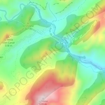 Mappa topografica Coll de la Fontcalda, altitudine, rilievo