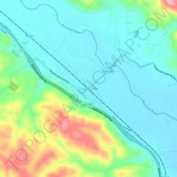 Mappa topografica Geyserville, altitudine, rilievo