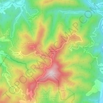 Mappa topografica Roquedur le Haut, altitudine, rilievo