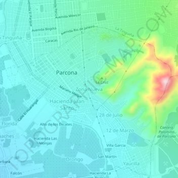 Mappa topografica Zona Nueva, altitudine, rilievo