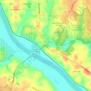 Mappa topografica Maidens, altitudine, rilievo