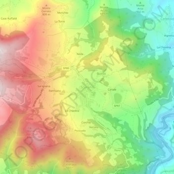 Mappa topografica Scurano, altitudine, rilievo