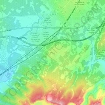 Mappa topografica Moja, altitudine, rilievo