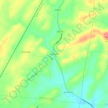 Mappa topografica Five Forks, altitudine, rilievo