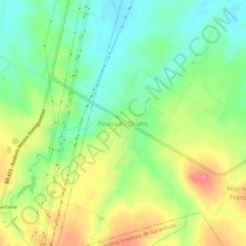 Mappa topografica Povoado Quatis, altitudine, rilievo