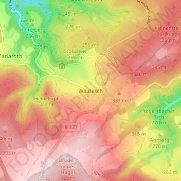Mappa topografica Waldesch, altitudine, rilievo