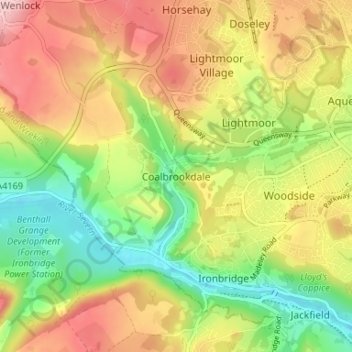 Mappa topografica Coalbrookdale, altitudine, rilievo