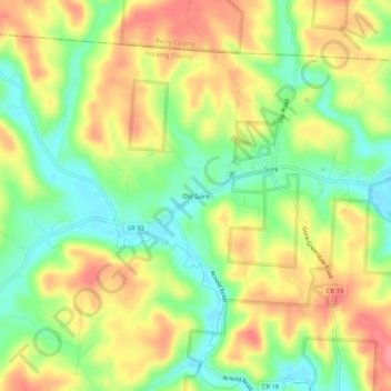 Mappa topografica Old Gore, altitudine, rilievo