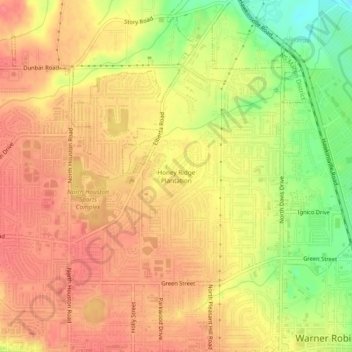 Mappa topografica Honey Ridge Plantation, altitudine, rilievo