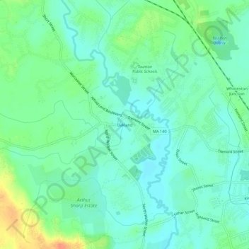 Mappa topografica Oakland, altitudine, rilievo