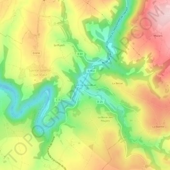 Mappa topografica Pont de Grandfuel, altitudine, rilievo